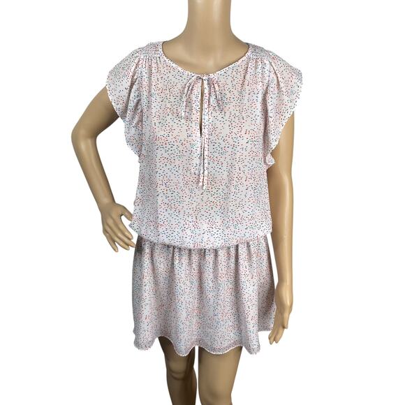 Parker $258 Pink Confetti Dottie Smocked Blouson Mini Dress SZ M - Picture 3 of 11